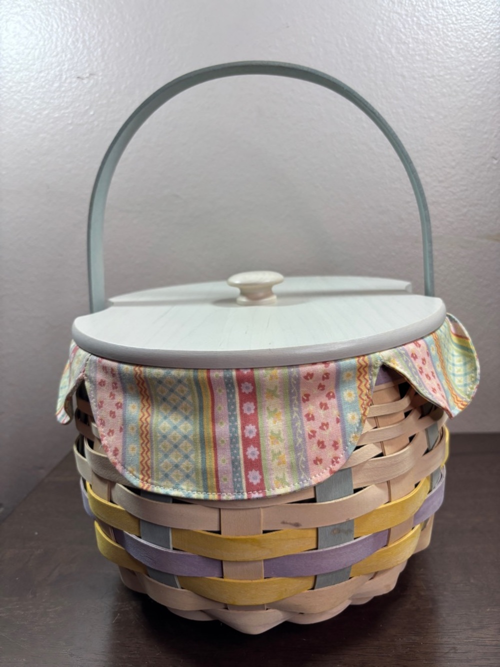 Longaberger 2008 Pastel Striped Fabric-Lined Easter Basket with Lid